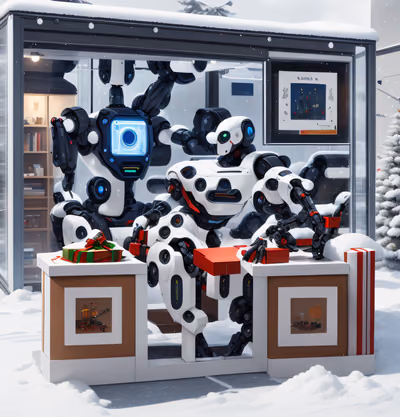 Robots Wrapping Christmas Gifts 3D QR Code for Greeting Cards — image 1