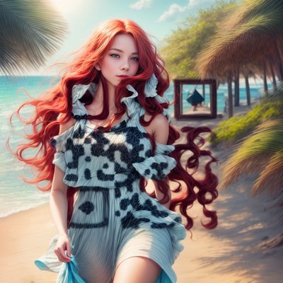 Red Haired Woman Beach Painting QR Code for Posters
