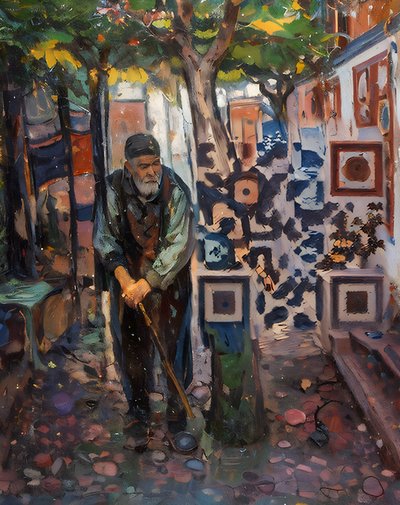 Старик во дворе: живописный QR-код