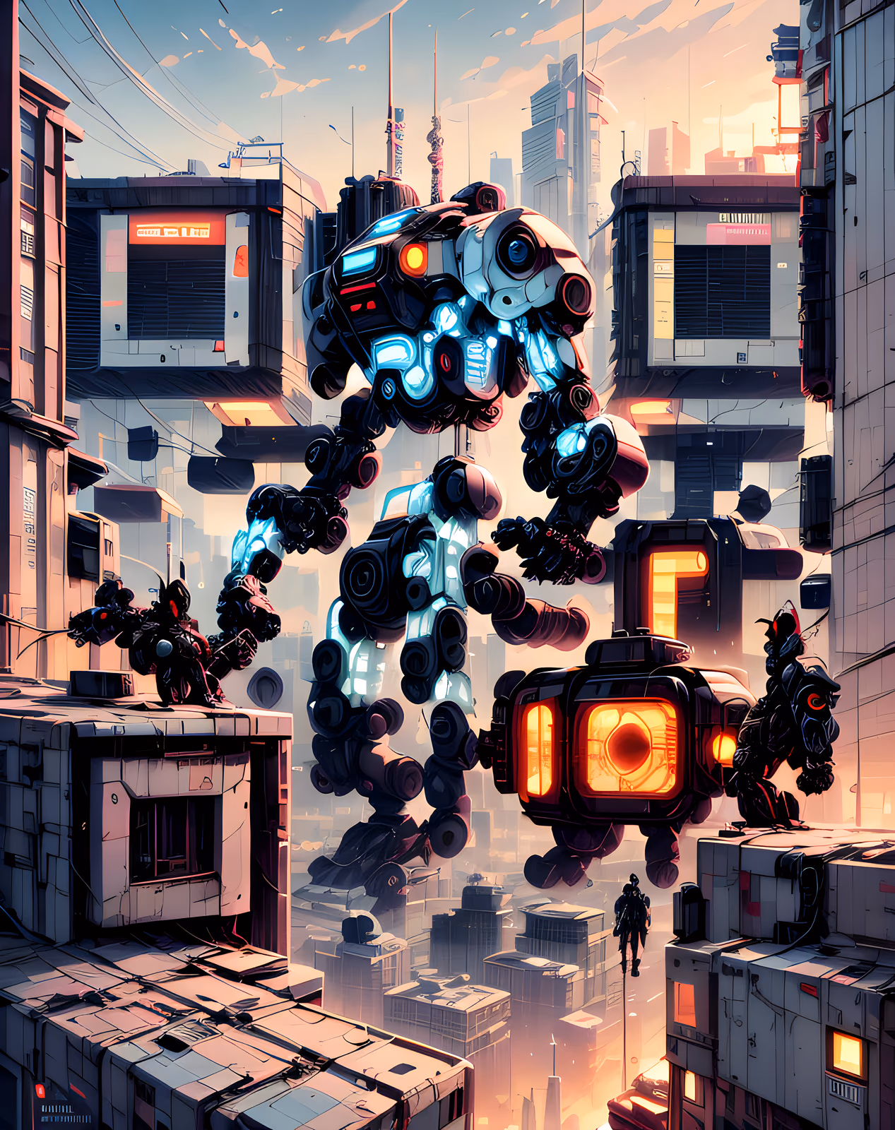 Giant Mech Cyberpunk Cityscape QR Code for Posters — image 1