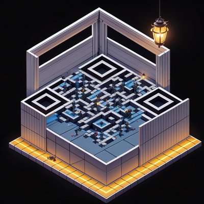 Isometric Ninja Dojo 3D QR Code for Posters