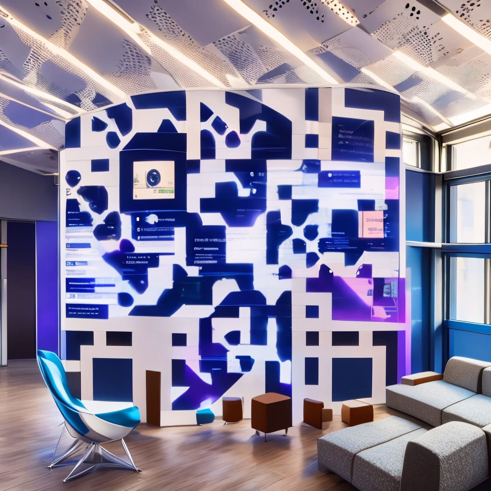 QR-код для технологичной офисной лаунж-зоны с экранной стеной — изображение 1