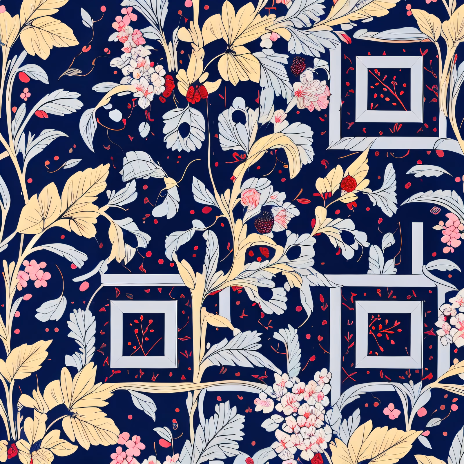 Navy Leaf and Berry Floral QR Code Art — image 1