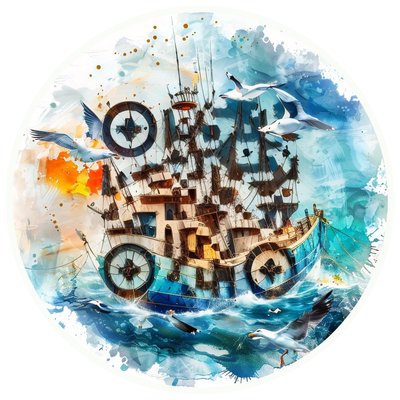 Fishing Trawler Seagulls Watercolor QR Code for Stickers