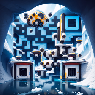 Ice Cavern Glider Pods Retrofuturism QR Code for Posters — image 1