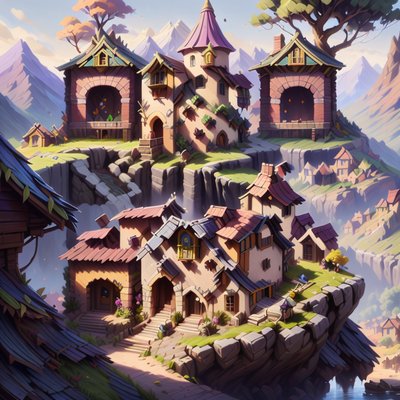 Fantasy Cliff Village Concept Art QR Code for Posters