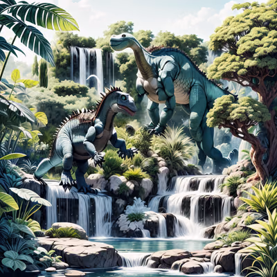 Jungle Waterfall Dinosaurs Digital Painting QR Code for Posters — image 1