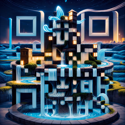 Сюрреалистичный город фонтанов: 3D QR-код — изображение 1