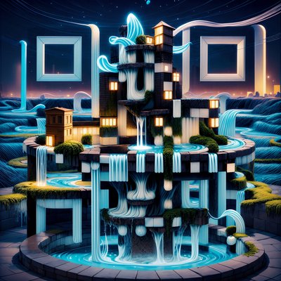 Surreal Fountain City 3D QR Code Art