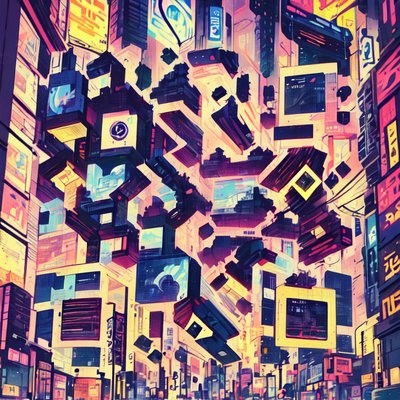 Neon Cyberpunk Cityscape Comic QR Code for Posters