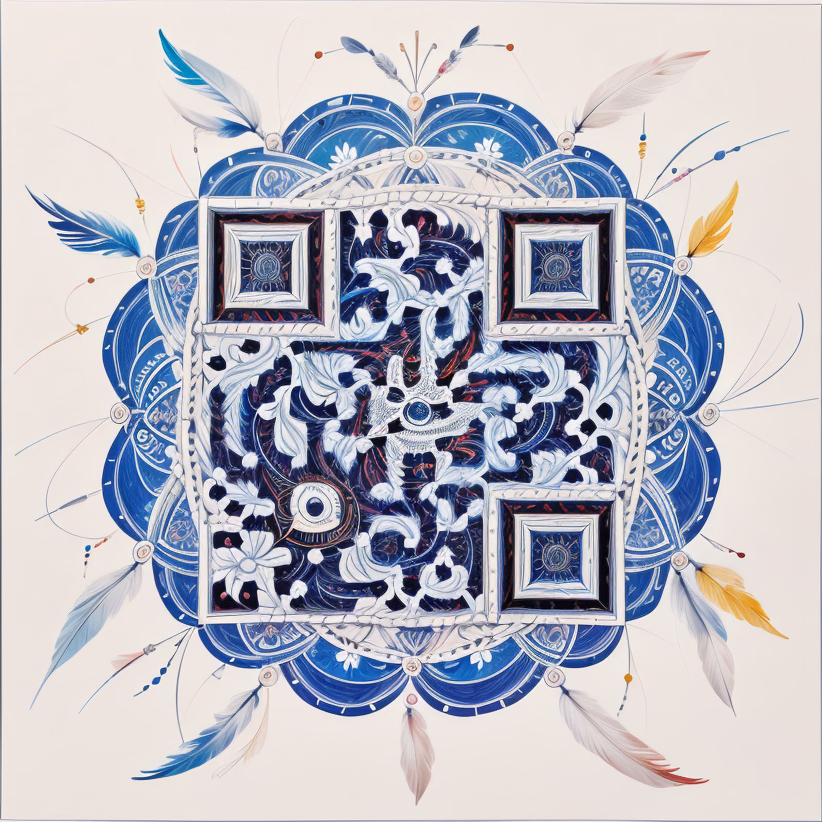 Blue Feather Mandala Tribal QR Code Art — image 1