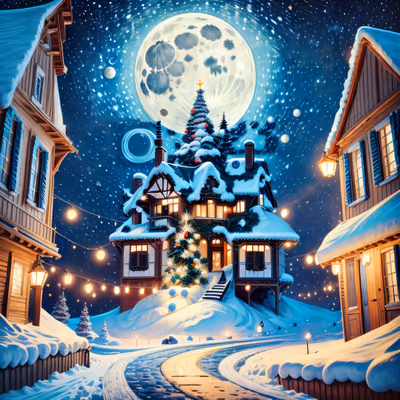 Snowy Christmas Village Night Moon QR Code for Greeting Cards — image 1