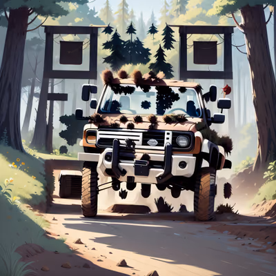 Внедорожный пикап на лесной тропе: QR-код арт — изображение 1