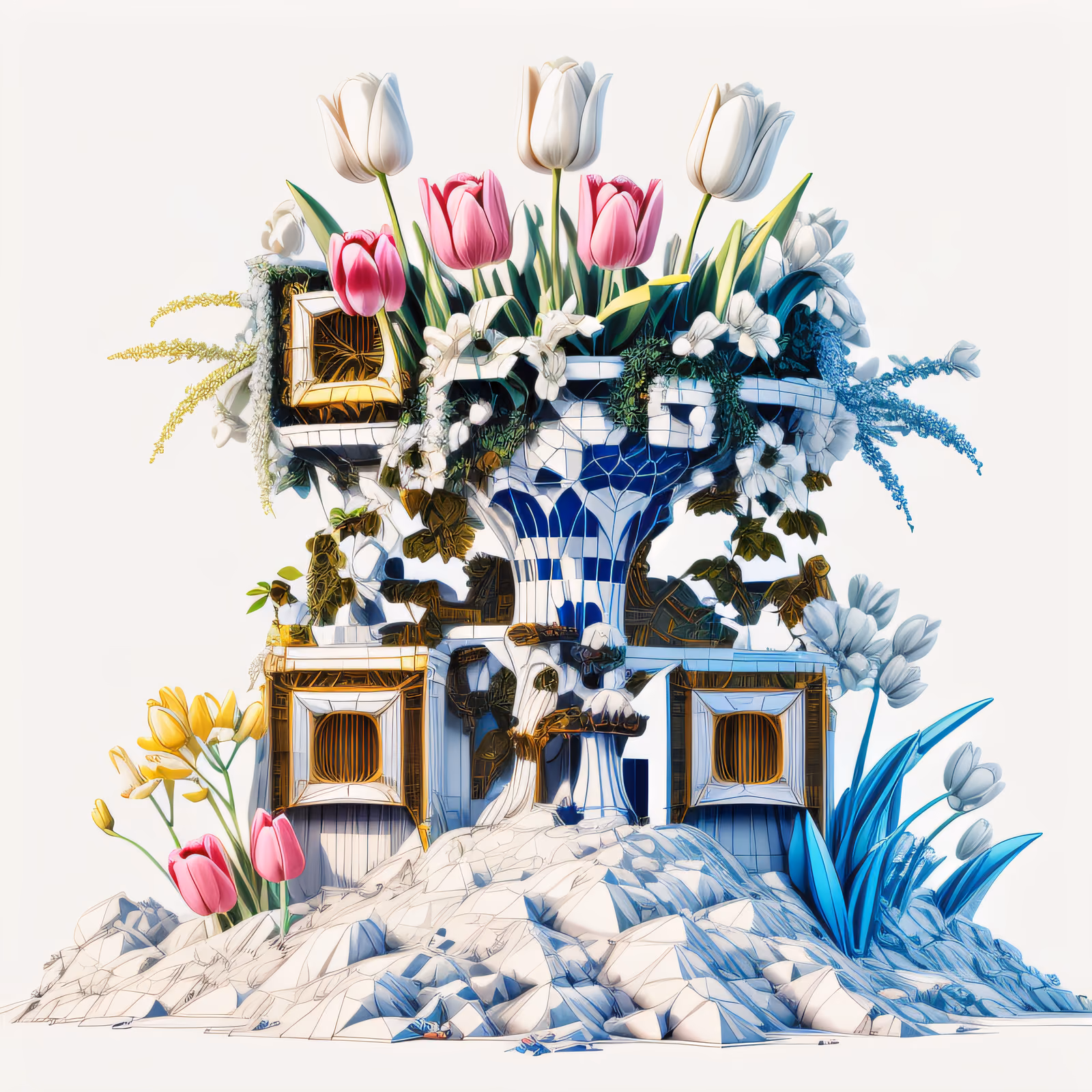 Tulip Garden Pedestal 3D Render QR Code Art — image 1