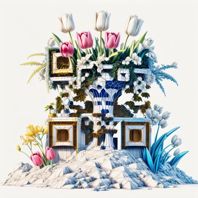 Tulip Garden Pedestal 3D Render QR Code Art