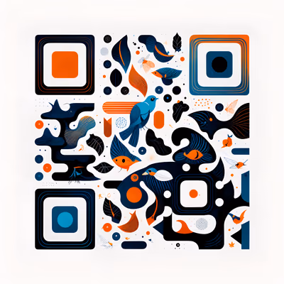 Abstract Birds Fish Leaves Doodle QR Code Art — image 1
