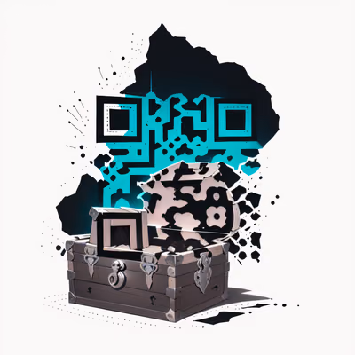 宝箱洞穴水墨二维码设计,适用于贴纸 — 图片 1