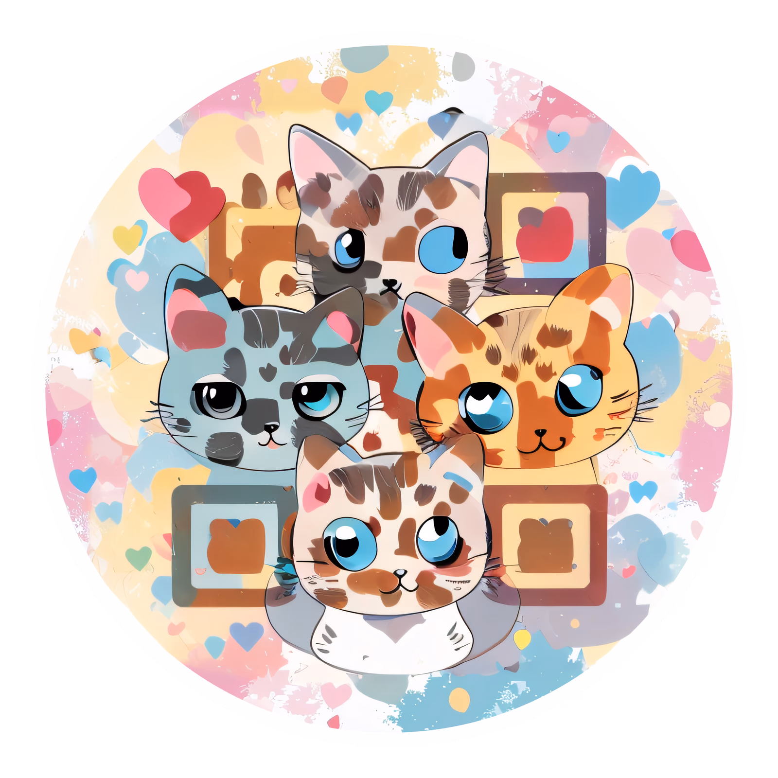 Kawaii Cats and Hearts Vector QR Code for Stickers — image 1
