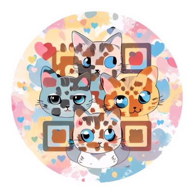 Kawaii Cats and Hearts Vector QR Code for Stickers — image 1