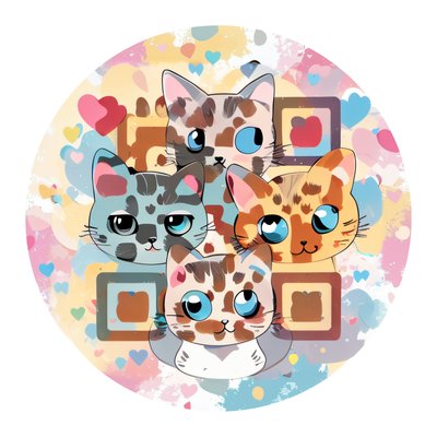 Kawaii Cats and Hearts Vector QR Code for Stickers