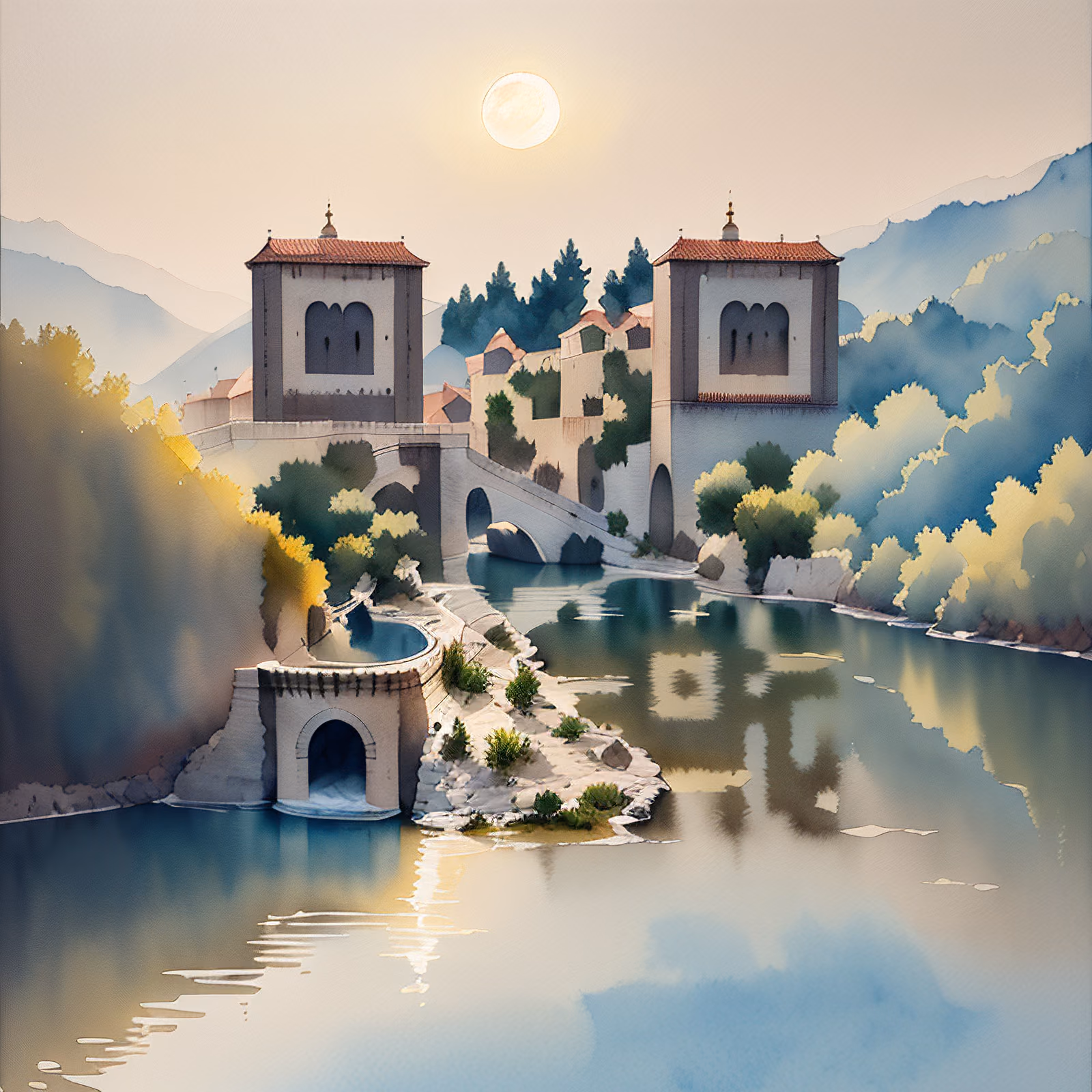 Fortress River Watercolor QR Code Art — image 1