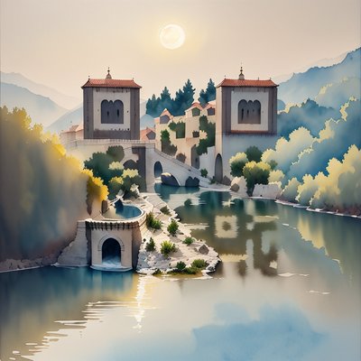 Fortress River Watercolor QR Code Art