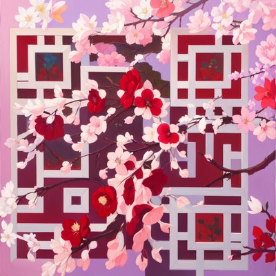 Cherry Blossom Branches Painterly QR Code Art