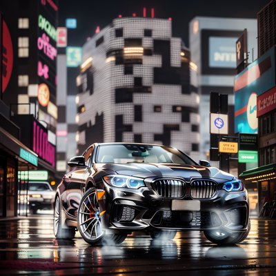 Cyberpunk Night Car Photorealistic QR Code for Posters
