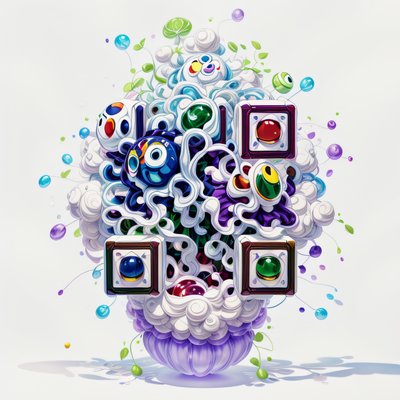 Желейные существа с глазами, игровая графика: QR-код для стикеров