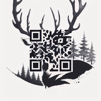 Stag and Pine Ink Drawing QR Code for Temporary Tattoos — image 1