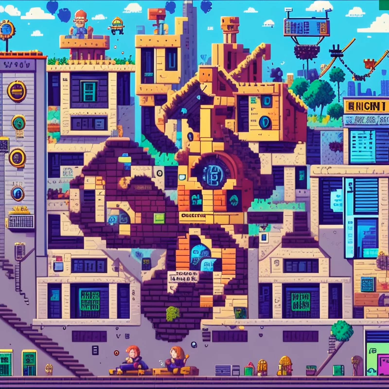 Pixel Art City Clock Towers QR Code for Posters — image 1