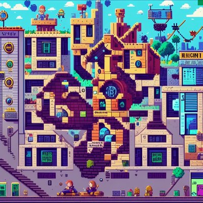 Pixel Art City Clock Towers QR Code for Posters