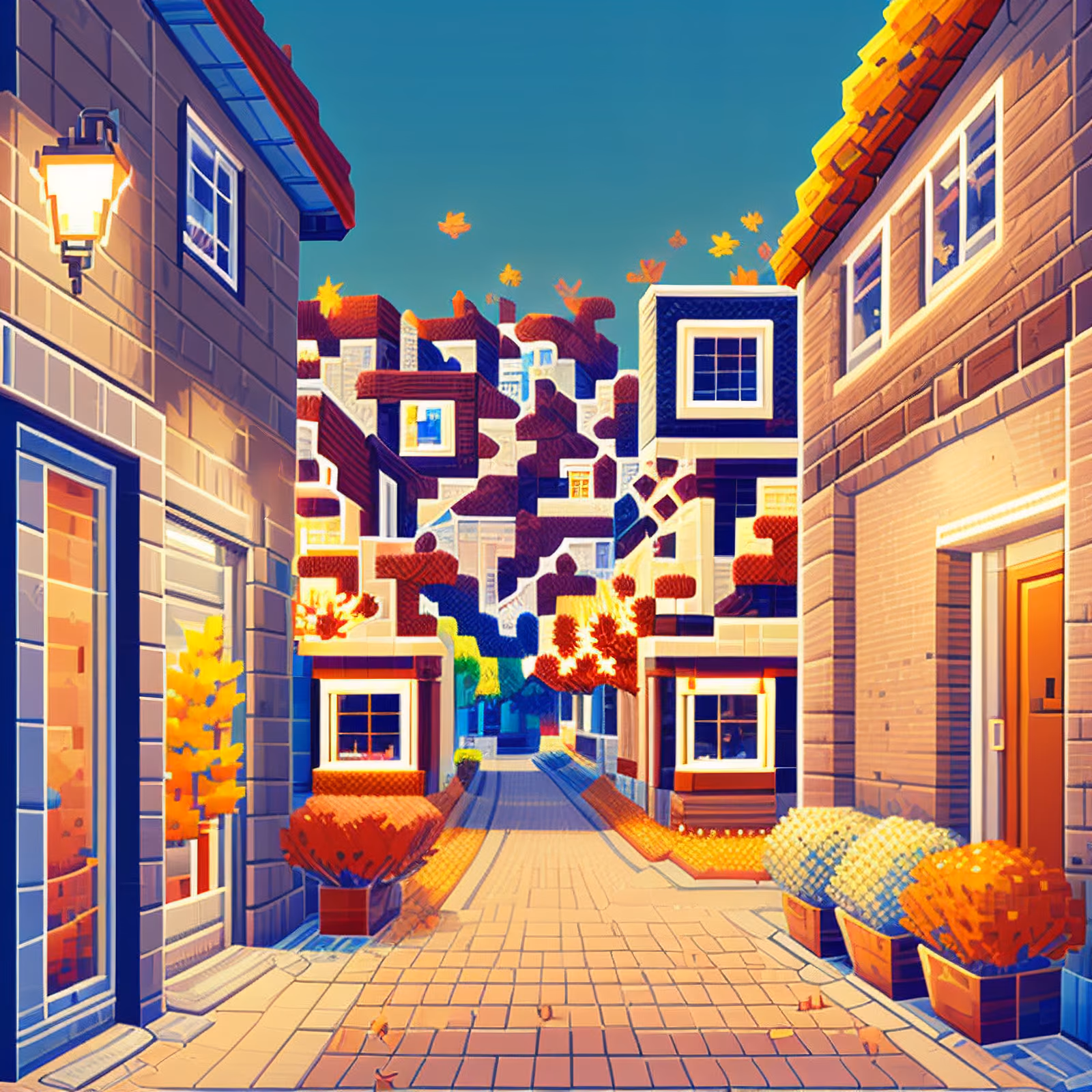 Autumn Pixel Art Town Street QR Code for Posters — image 1