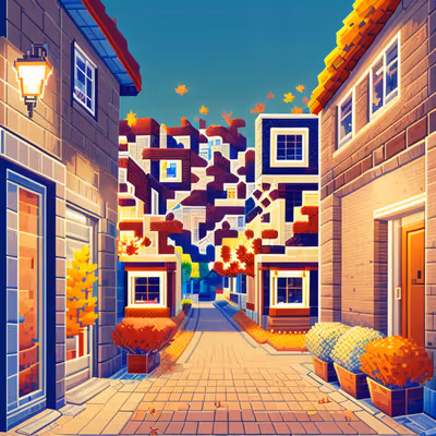 Autumn Pixel Art Town Street QR Code for Posters — image 1