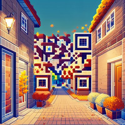 Autumn Pixel Art Town Street QR Code for Posters