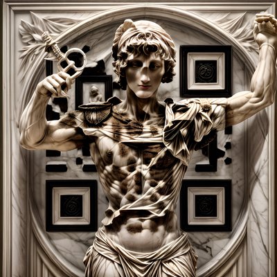 Marble Warrior Relief Sculpture QR Code Art