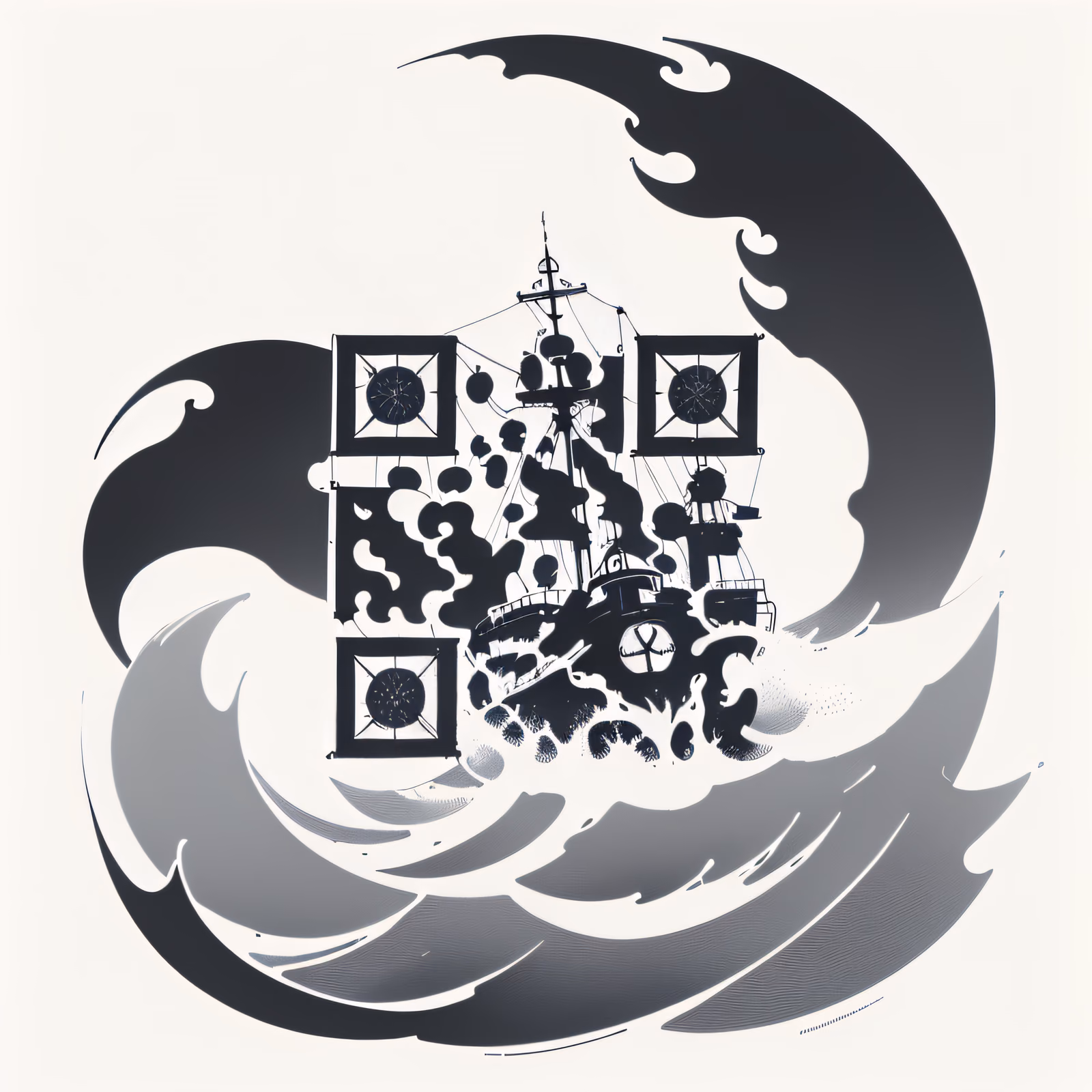 风暴船与海浪纹身二维码艺术 — 图片 1