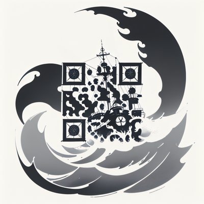 风暴船与海浪纹身二维码艺术