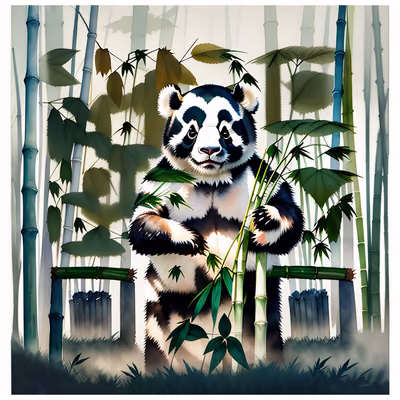Panda in Misty Bamboo Watercolor QR Code Art — image 1