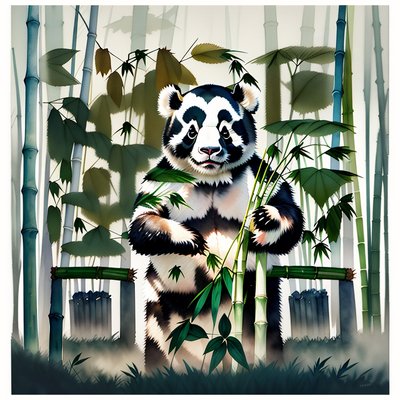 Panda in Misty Bamboo Watercolor QR Code Art