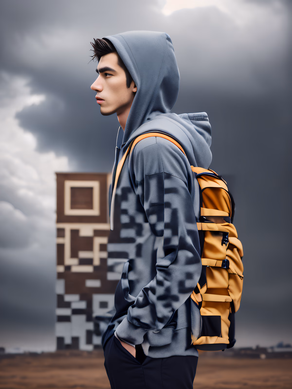 Портрет парня в худи: QR-код для постеров — изображение 1