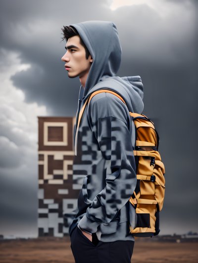 Young Man Hoodie Portrait QR Code for Posters