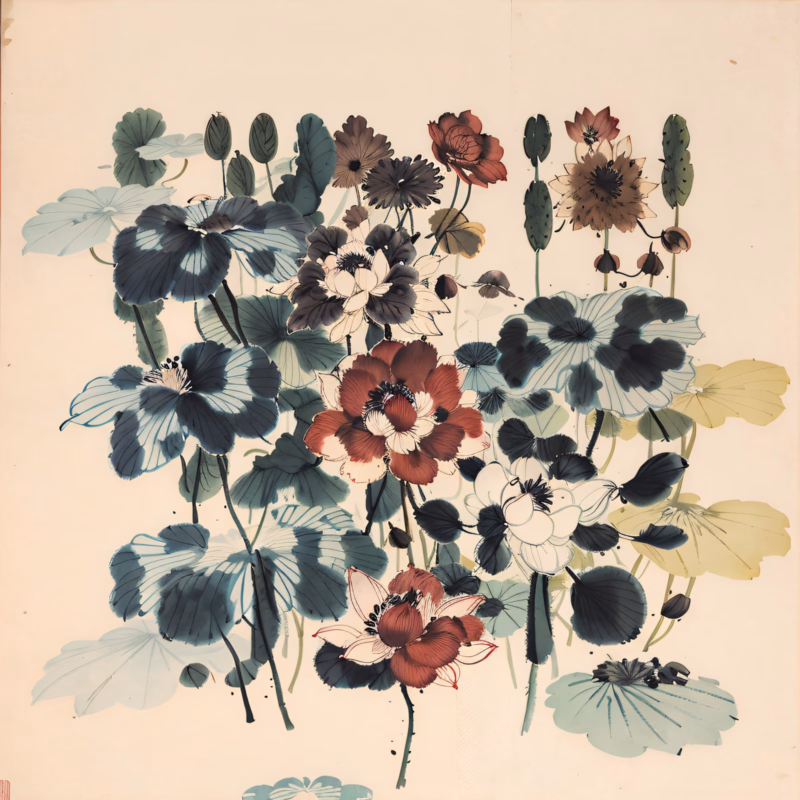 Lotus Flowers Ink Wash QR Code Art — image 1