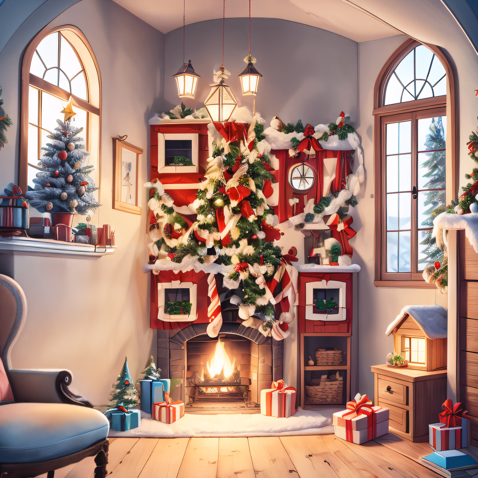 Cozy Christmas Living Room Storybook QR Code for Greeting Cards — image 1