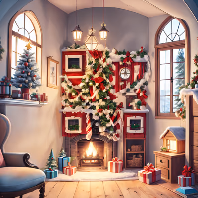 Cozy Christmas Living Room Storybook QR Code for Greeting Cards — image 1