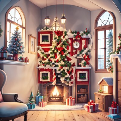 Cozy Christmas Living Room Storybook QR Code for Greeting Cards