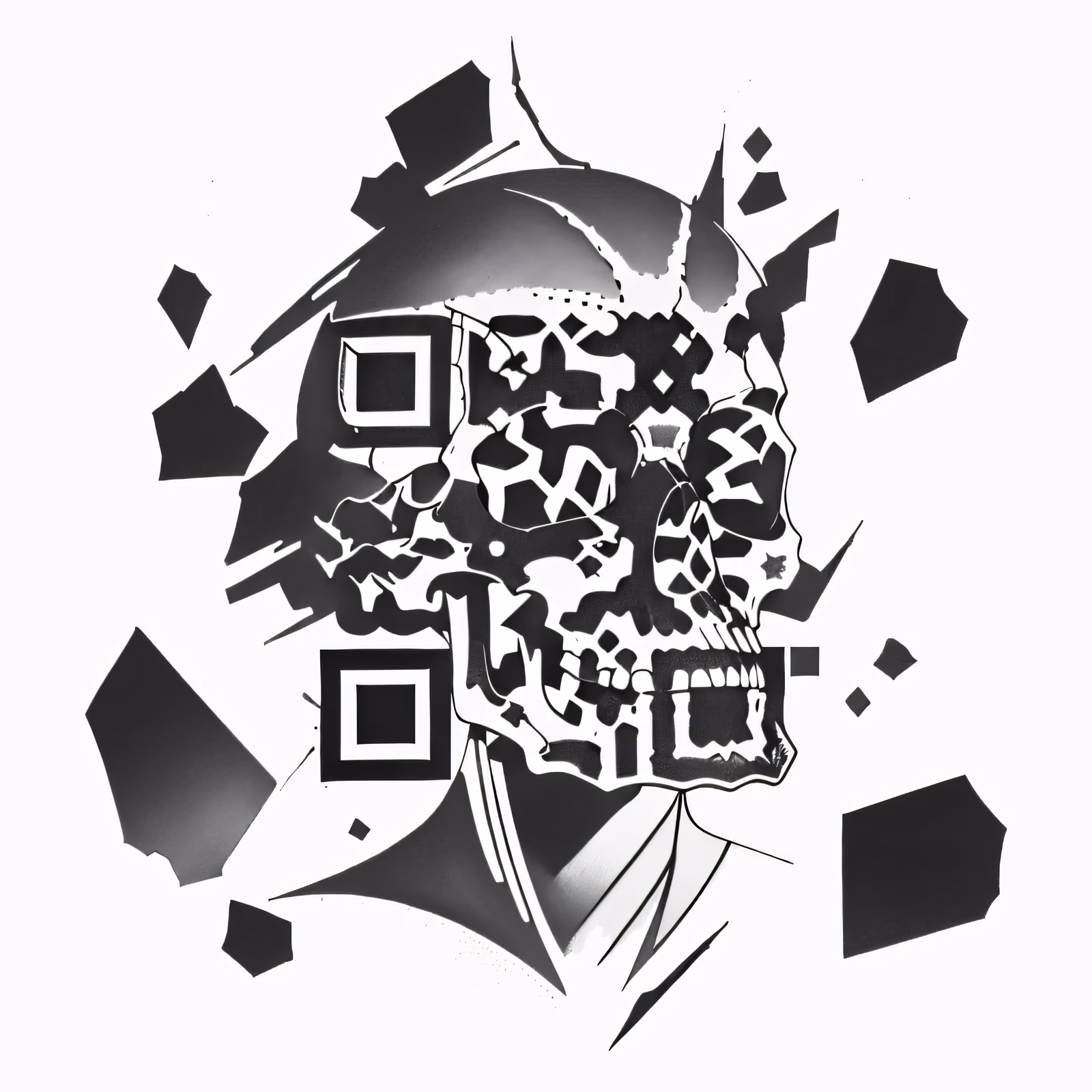 碎玻璃骷髅纹身骷髅二维码艺术，适用于临时纹身 — 图片 1