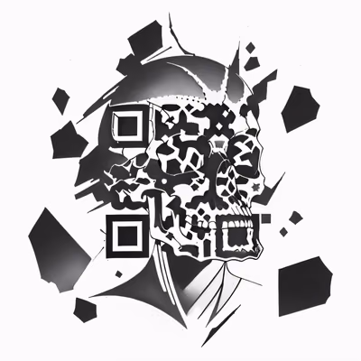 碎玻璃骷髅纹身骷髅二维码艺术，适用于临时纹身 — 图片 1