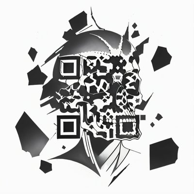 Shattered Glass Skull Tattoo Skeleton QR Code for Temporary Tattoos