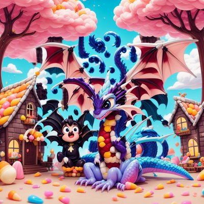 Candy Village Dragon 3D Cartoon QR Code Poster